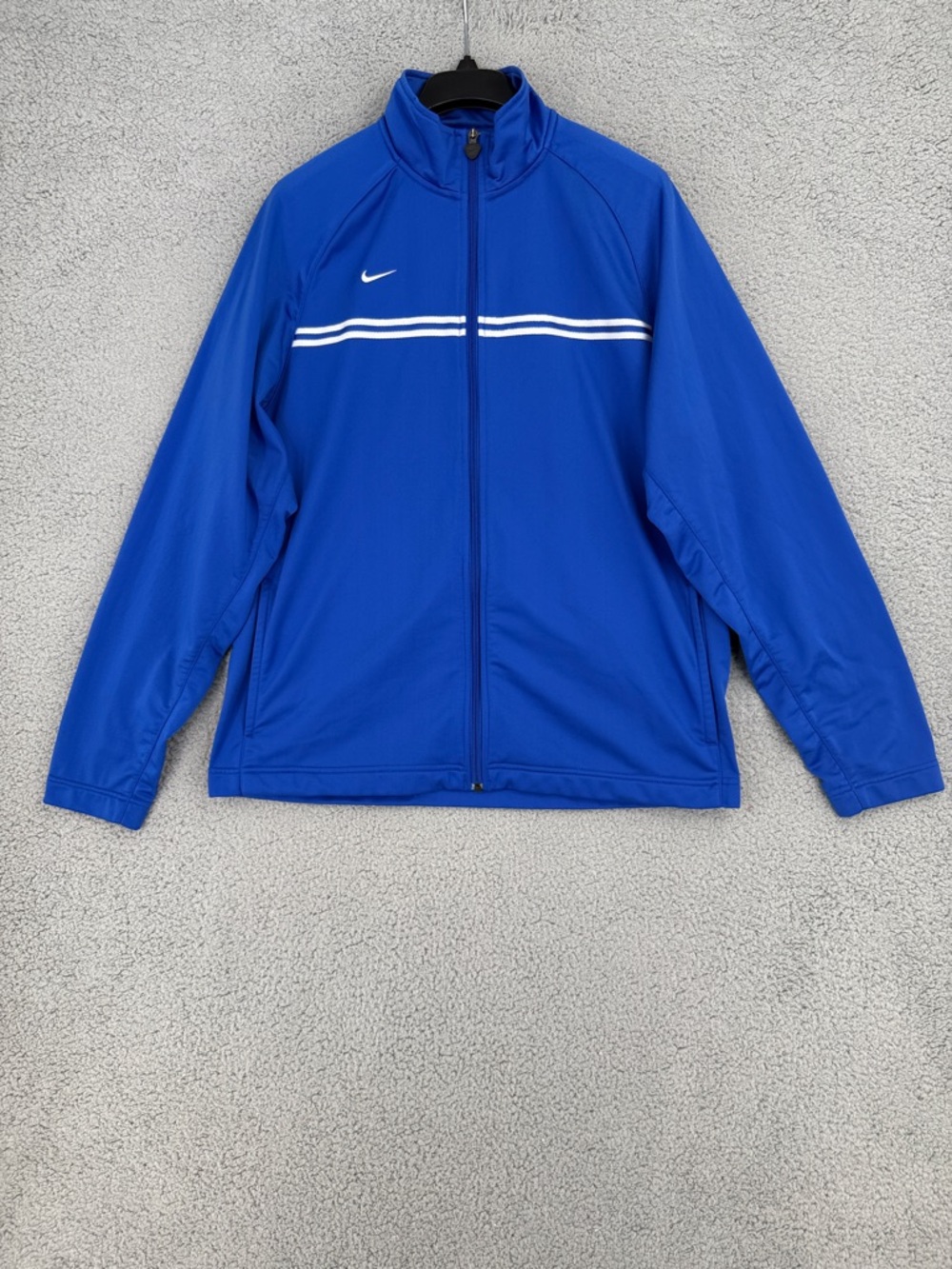 Nike Full-Zip Track Jacket mens Large royal blue embroidered White Stripe sporty